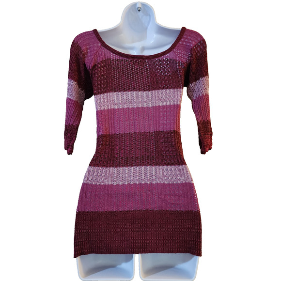 Daytrip Womens Pullover Scoop Neck Sweater Size S Purple Chevron Short Sleeve - Picture 7 of 9